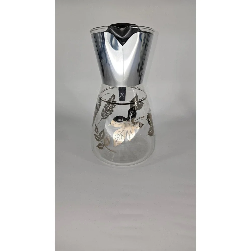 Vintage Colony‎ Silver Leaf Glass Coffee Carafe Heatproof MCM Server USA Chrome